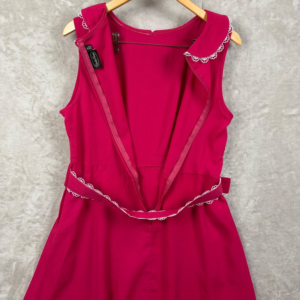 Voodoo Vixen Dress US 10 Pink Peter Pan Collar Belted Swing Retro Romantic - Picture 12 of 13